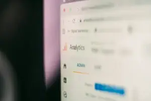 Close-up of a computer screen with search data