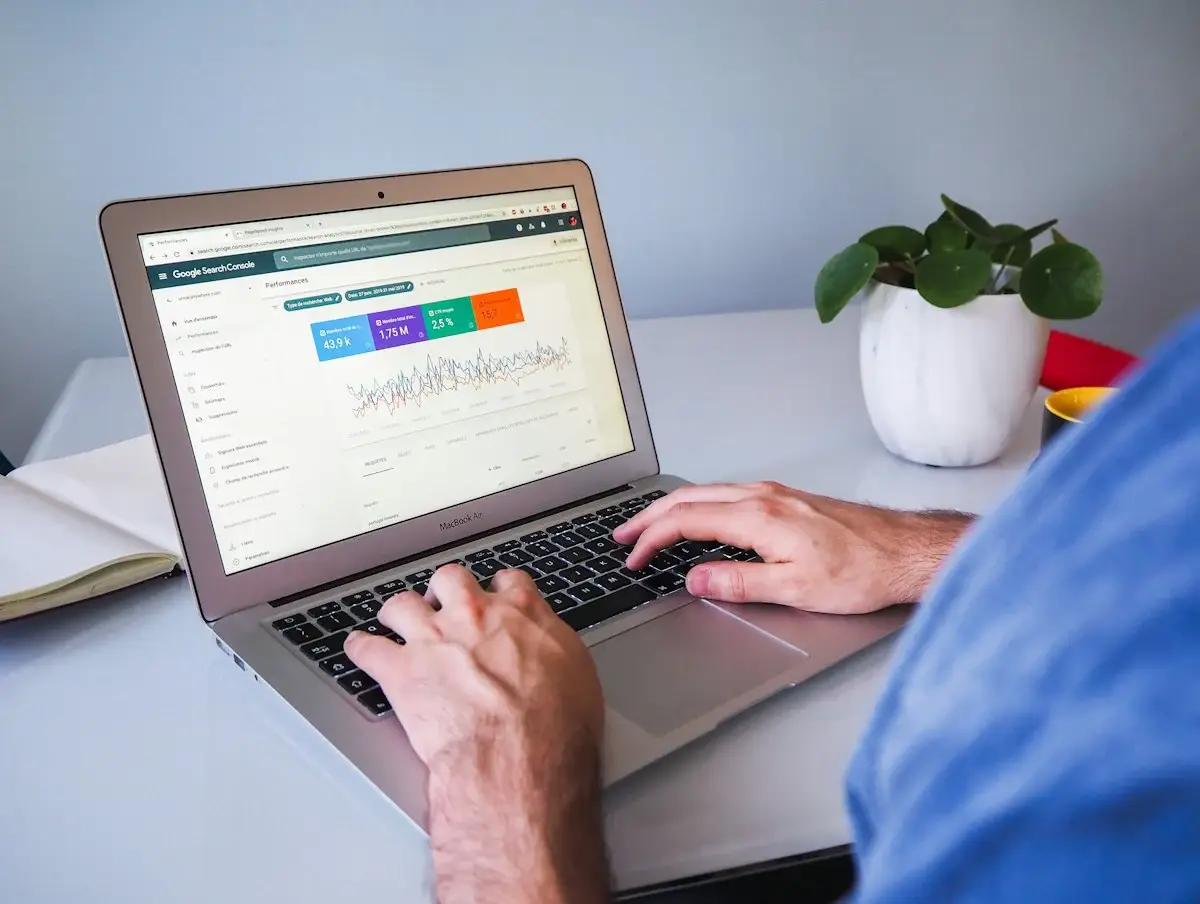 Reviewing SEO results on a laptop before hiring
